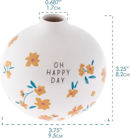 Karma, White Small Bud Ceramic Flower Vases for Rustic Home Decor, Mini Vases for Modern Farmhouse Decor, Living Room, Mantel and Entryway Decor, Oh Happy Day