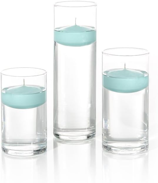 yummi Set of 18 Floating Candles and Cylinder Vases - Blue Jade