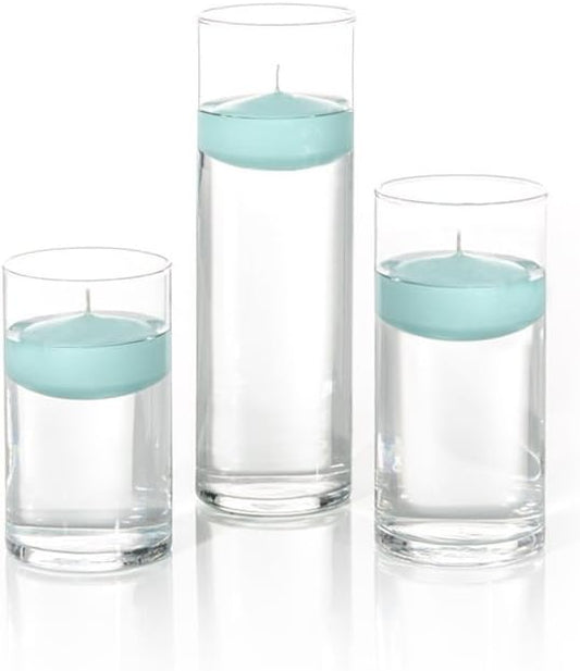 yummi Set of 18 Floating Candles and Cylinder Vases - Blue Jade