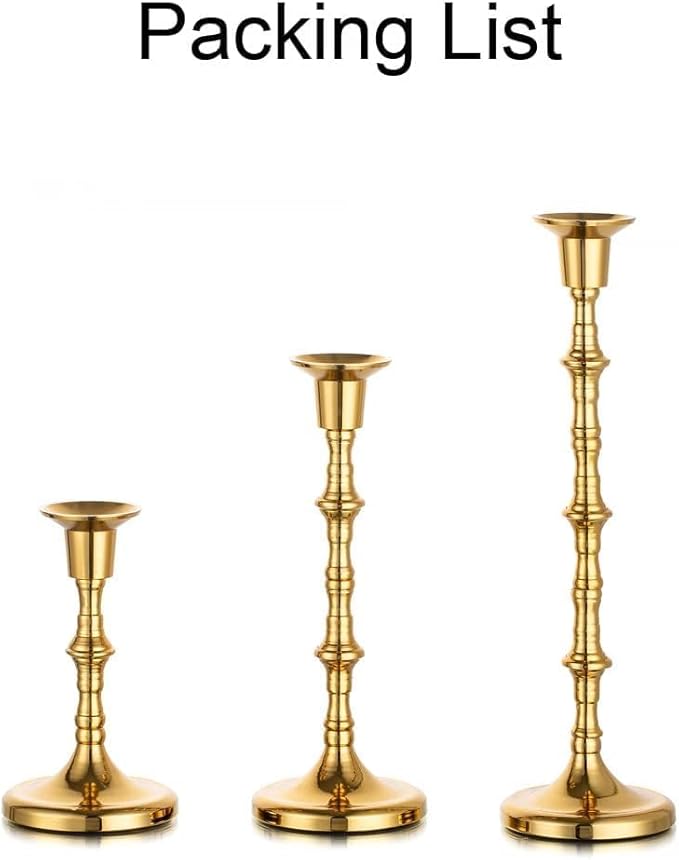 Brass Candlestick Holders Vintage: Tall Gold Taper Candle Holder Antique Candle Stick Holders for Christmas Wedding Centerpieve Living Room Mantle Home Decor Bridal Shower Set of 3