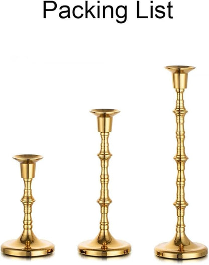 Brass Candlestick Holders Vintage: Tall Gold Taper Candle Holder Antique Candle Stick Holders for Christmas Wedding Centerpieve Living Room Mantle Home Decor Bridal Shower Set of 3