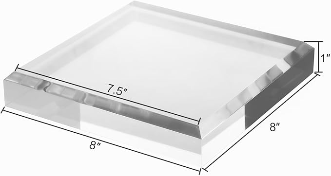 CiaoHER 1in Thickness Beveled Acrylic Square Display Block Clear Polished Pedestal Stand Riser (8x8, 1pack)