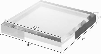 CiaoHER 1in Thickness Beveled Acrylic Square Display Block Clear Polished Pedestal Stand Riser (8x8, 1pack)