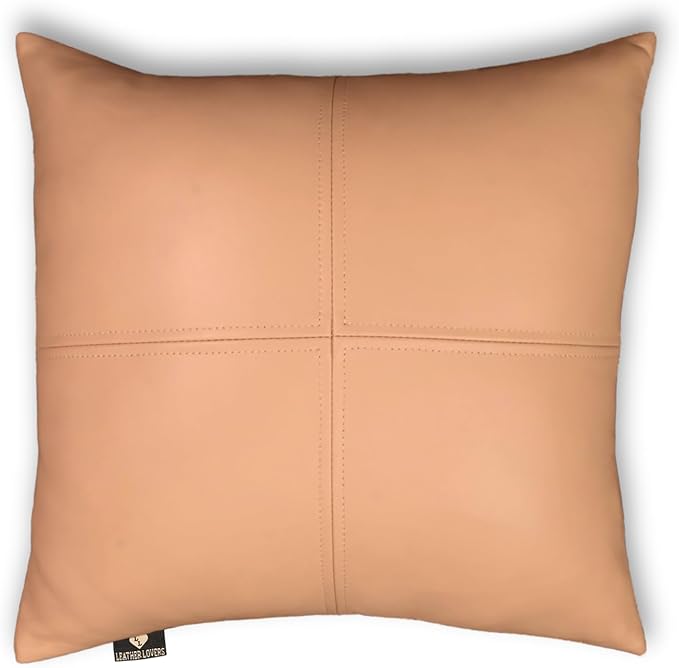 LL LEATHER LOVERS Lambskin Leather Pillow Cover, Hand Panel Stitched Leather Decorative Throw Pillow Covers for Couch Sofa Bed Living Room Garden (14x14 Inches, Beige Pack of 1)