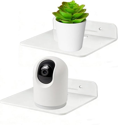 Small Floating Shelves Acrylic Wall Shelf 2 Pack Hanging Shelves for Bedroom, Gaming Room, Living Room, Bathroom, Office with Cable Clips (White)