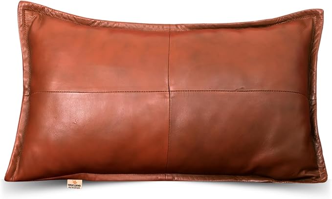 100% Lambskin Leather Pillow Cover - Sofa Cushion Case - Decorative Throw Covers for Living Room & Bedroom, 20x28 Inch - Mango Box Tan Antique Pack of 1