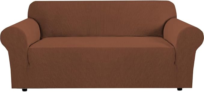 H.VERSAILTEX Stretch Sofa Covers for 3 Cushion Couch Covers Sofa Slipcovers for Living Room Feature Thick Checked Jacquard Fabric with Elastic Bottom, Sofa Large - Caramel