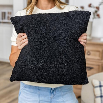 SAMIAH LUXE Black Teddy Boucle Pillow Covers 20x20 2pcs for Home Living Room Decor, Sherpa Textured Decorative Throw Pillow Covers for Boho Decor, Square Throw Cushion Euro Shams for Modern Farmhouse