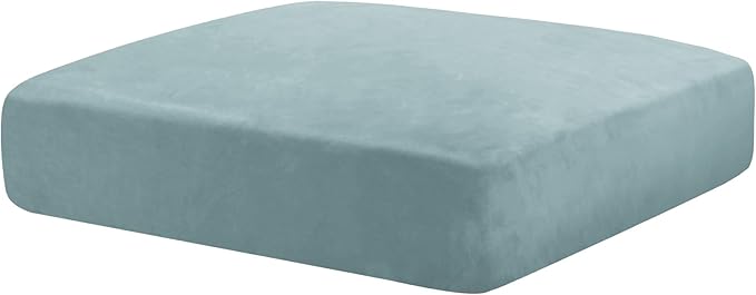 MAXIJIN Velvet Stretch Cushion Cover Fitted Couch Cushion Slipcovers 1 Pack Arm Chair Seat Cushion Cover for Individual Cushion Sofa Chair with Elastic Bottom (Chair Cushion, Dusty Blue)