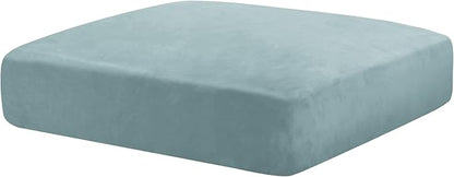 MAXIJIN Velvet Stretch Cushion Cover Fitted Couch Cushion Slipcovers 1 Pack Arm Chair Seat Cushion Cover for Individual Cushion Sofa Chair with Elastic Bottom (Chair Cushion, Dusty Blue)