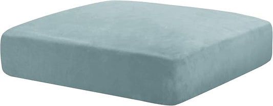 MAXIJIN Velvet Stretch Cushion Cover Fitted Couch Cushion Slipcovers 1 Pack Arm Chair Seat Cushion Cover for Individual Cushion Sofa Chair with Elastic Bottom (Chair Cushion, Dusty Blue)
