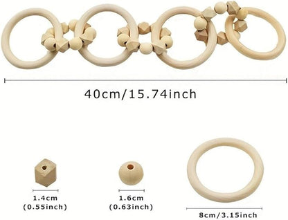 Wood Chain Link Decor, Wooden Chain Craft 4-Link Modern Coffee Table Decor Ornament for Living Room Bookshelf Party Desk Home