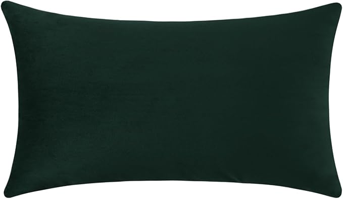 mixeoo Comfy Dark Green Throw Pillow Covers Christmas Decorative Long Lumbar Solid Thick Velvet Super Soft Cushion Cases Home Decor for Sofa Couch Living Room Chair, Set of 1, 14 x 36 Inch
