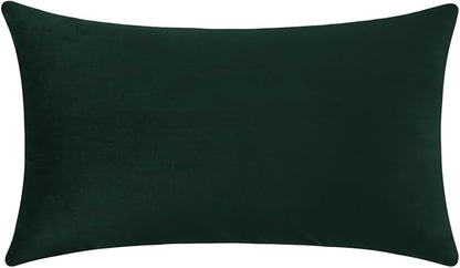 mixeoo Comfy Dark Green Throw Pillow Covers Christmas Decorative Long Lumbar Solid Thick Velvet Super Soft Cushion Cases Home Decor for Sofa Couch Living Room Chair, Set of 1, 14 x 36 Inch