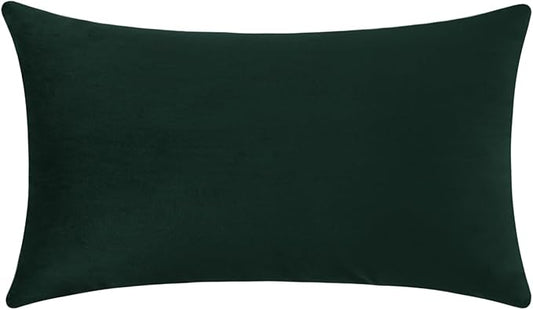 mixeoo Comfy Dark Green Throw Pillow Covers Christmas Decorative Long Lumbar Solid Thick Velvet Super Soft Cushion Cases Home Decor for Sofa Couch Living Room Chair, Set of 1, 14 x 36 Inch