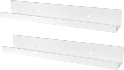 evron Acrylic Floating Shelves – 2-Pack White Wall Shelf for Bathroom, Bedroom, or Kitchen – Easy Installation with Adhesive (No-Drill) or Screws (Drill Required) – 13.8" Modern Rack (White 2 Pack)