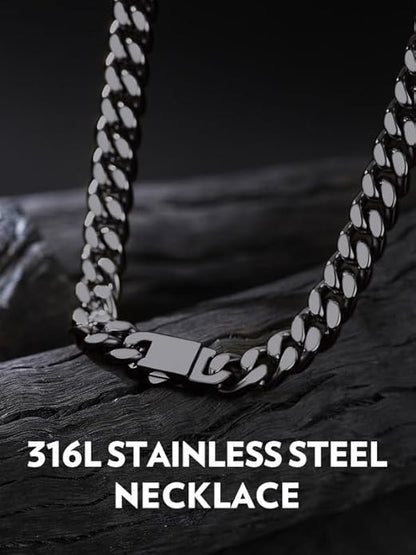 Bandmax Mens Stainless Steel Chain Necklaces 5/7/9/12MM Chunky Miami Cuban Link Chain Necklace Bracelet Silver/Gold Plated/Black Chains for Men 18"-30"