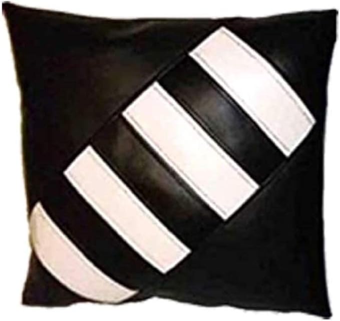 D DOLLY LAMB Lambskin Leather Pillow Cover - Sofa Cushion Case - Decorative Throw Covers for Living Room & Bedroom, 20x20 Inches - Black White Pack of 1