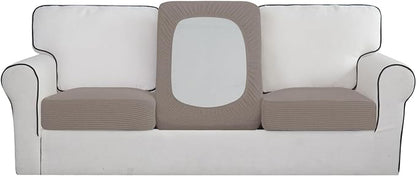 Easy-Going Stretch Individual Chair Couch Cushion Cover Sofa Cushion Furniture Protector Sofa slipcover Soft Flexibility with Elastic Bottom (3-Piece Sofa Cushion Cover, Taupe)