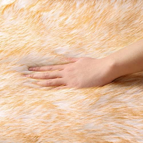 Faux Fur Rug Runner 2x6 ft White Yellow - Machine Washable Super Soft Plush Shaggy Fluffy Area Carpet,Sheepskin Rug Fuzzy Floor Mat for Bedroom, Sofa,Living Room, Bedside, Nursery & Kids Room