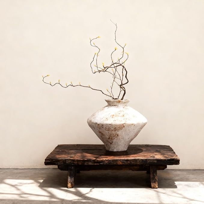 Wabi Sabi Rusty Vintage Vase, 11.4" Tall Wabi Sabi Decor Rustic Farmhouse Pottery Vase for Centerpiece, Textured Pottery Flower Vases for Home Decorative, Table, Living Room (Rusty White, Large)