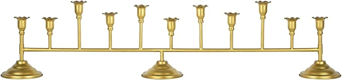 Scalloped Gold 12ct Taper Holder Candelabra Antique Finish Christmas Vintage Scalloped Taper Candle Holder Farmhouse Candle Holder Decor Wedding, Dinning, Party (Antique Brass)