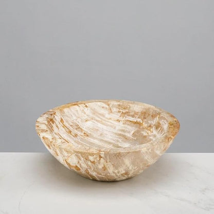 KALIFANO - 9" Brown Small Petrified Wood Bowl, Hand-carved, Timeless, Unique, and Elegant Decor Accent, Office or Home Decor