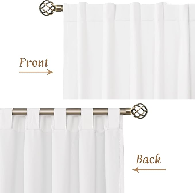 LAMIT 100% Blackout White Linen Curtains 48 Inches Long, Linen Textured Living Room Kitchen Window Curtains Full Room Darkening Back Tab and Rod Pocket Panels with White Liner, 2 Panels, 34 x 48 Inch