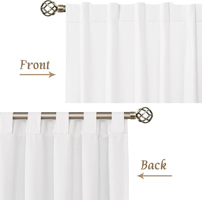 LAMIT 40 Inch Length Short White Linen Curtains for Cafe, 100% Blackout Linen Textured Thermal Curtains Back Tab and Rod Pocket Panels with White Liner for Kitchen/Small Window, 2 Panels, 34 x 40 Inch