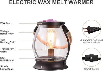 Electric Wax Melting Heater,Edison Bulb Wax Heater,Heater for Scented Wax,Oil Burner for perfumes,Home Decor (Retro, Twine Handle)