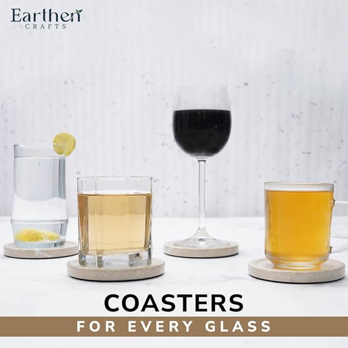 Marble Coasters Set of 4 Verona 4 Inches Round Coaster Set Natural Stone Drink Coasters, Coaster for Drinks, Coffee Table, Kitchen, Bar Décor and Ideal
