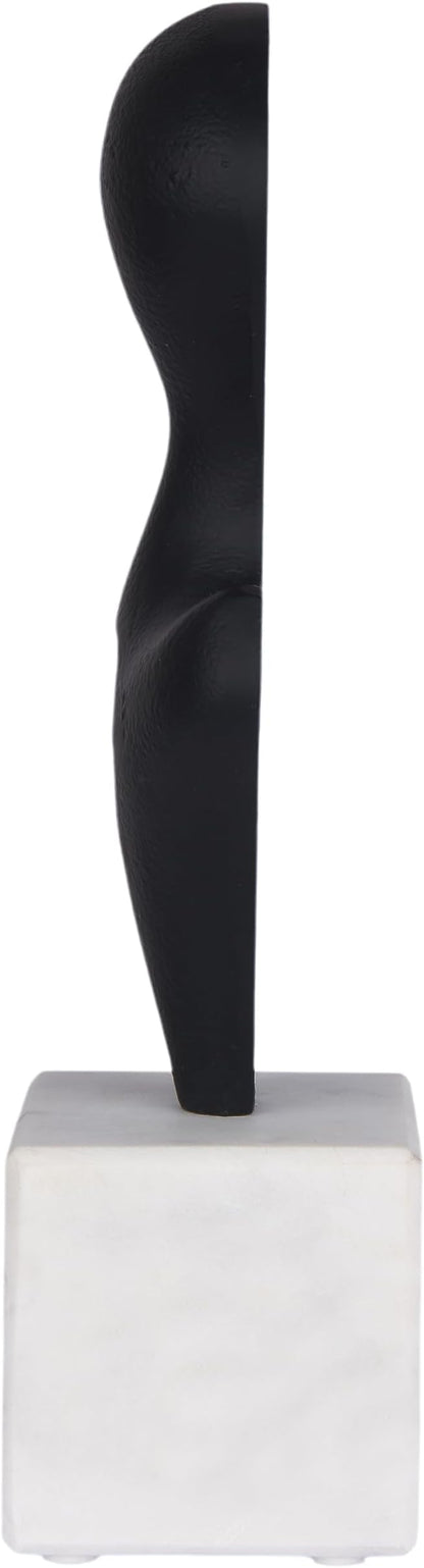 Cruiser’s Caché Modern Abstract Sculpture, Artisan-Made Cast Aluminum with Black Anthracite Finish, Natural Marble Base, 11.75"