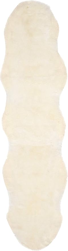 SAFAVIEH Sheep Skin Collection Runner Rug - 2' x 8', Natural & White, Handmade Rustic Glam Genuine Pelt, 3.4-inch Thick Ideal for High Traffic Areas in Living Room, Bedroom (SHS211A)