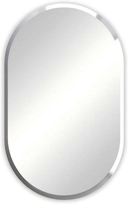 Frameless Oblong Wall Mirror: Decorative Oval Mirrored Glass Vanity with Beveled Silver Edge for Bathroom Bedroom Livingroom Dining Room Entryway Hallway, 32 x 20 inch