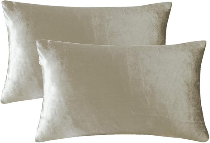 GIGIZAZA Beige Velvet Pillow Covers: Pack of 2 Lumbar Throw Pillows Soft Solid Covers - Decorative 12x20 Modern Couch Small Cushion Covers,Living Room,Bedroom,Sofa