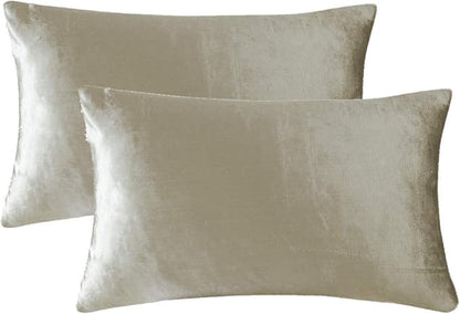 GIGIZAZA Beige Velvet Pillow Covers: Pack of 2 Lumbar Throw Pillows Soft Solid Covers - Decorative 12x20 Modern Couch Small Cushion Covers,Living Room,Bedroom,Sofa