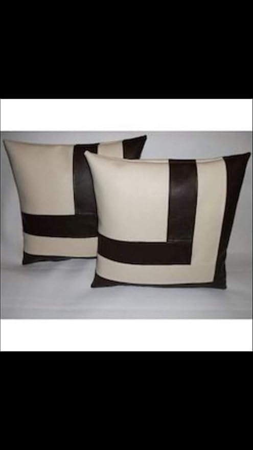 LL LEATHER LOVERS Lambskin Leather Pillow Cover - Sofa Cushion Case - Decorative Throw Covers for Living Room & Bedroom, 18x18 Inches - Cream & Brown Pack of 1
