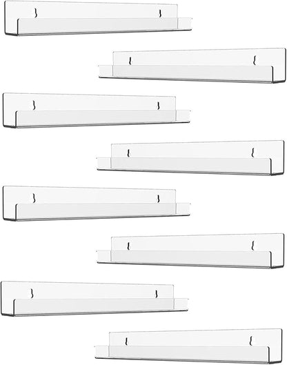 ROYALITA 8 Pack Clear Acrylic Shelves Vinyl Record Holders Wall Mount, 12 Inch Floating Vinyl Holder for Album Record/Nail Polish Display & Wall Decor