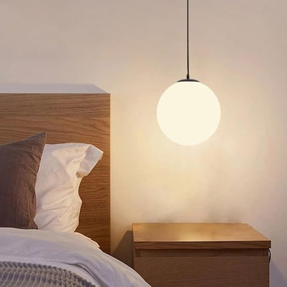 Modern Style Spherical Glass Pendant Light, Design Light, Iron Art & Frosted Glass Shade Light, Adjustable Cord, Nordic Hanging Lamp for Dining Room, Cafe, Bedroom, Study,