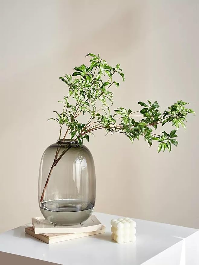 GeLive Smoked Glass Vase, Primary Colored Glass Vase, Clear Tabletop Vase, Flower Arrangement for Long Stem Branch Artificial Plant Home Indoor Centerpiece Decoration (Smoky Gray)