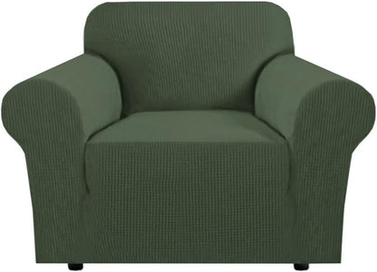 H.VERSAILTEX High Stretch Couch Cover 1-Piece Rich Jacquard Chair Covers for Living Room Armchair Spandex Fabric Sofa Cover for Dogs Stay in Place Machine Washable (Armchair 31"-40", Bronze Green)