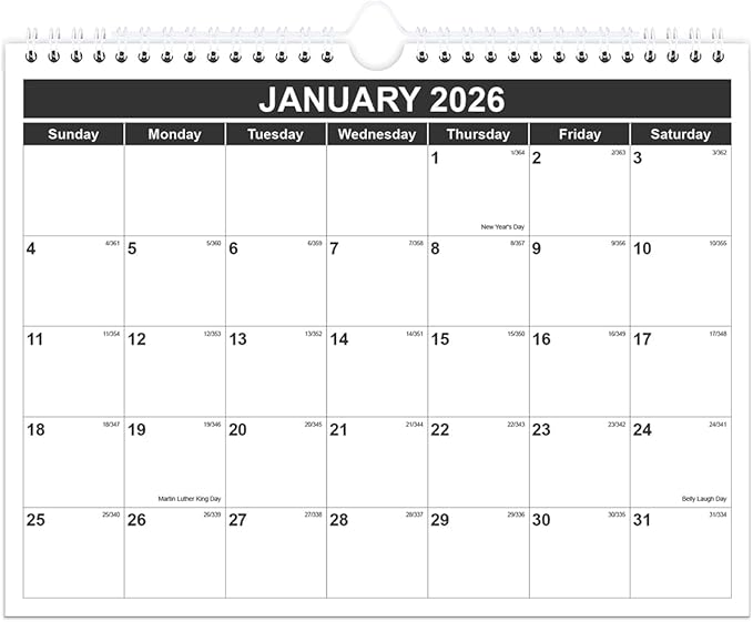 Calendar 2026 - Monthly Wall Calendar from January 2026 - June 2027, Spiral Binding Hanging Wall Calendar 2026 for Home/Office, 8.5" x 11", Black