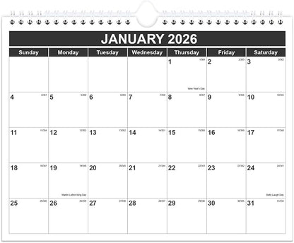 Calendar 2026 - Monthly Wall Calendar from January 2026 - June 2027, Spiral Binding Hanging Wall Calendar 2026 for Home/Office, 8.5" x 11", Black