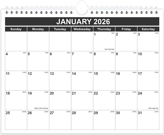 Calendar 2026 - Monthly Wall Calendar from January 2026 - June 2027, Spiral Binding Hanging Wall Calendar 2026 for Home/Office, 8.5" x 11", Black