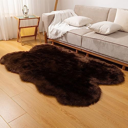 Fluffy Faux Fur Rug Coffee Sheepskin Area Rug,4x6 Ft Ultra Soft Shaggy Plush Rug for Bedroom Bedside Living Room Nursery Kids Room