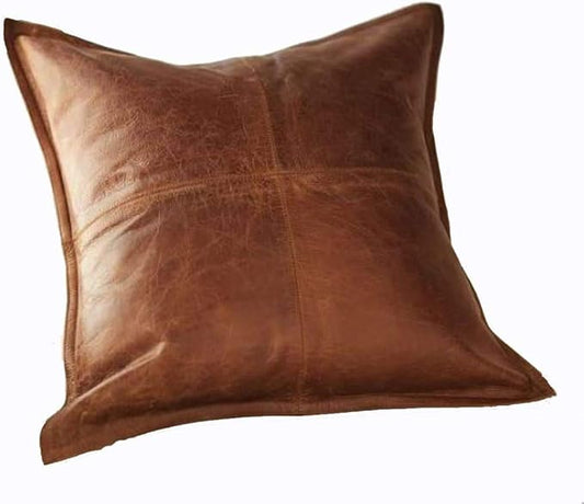 LL LEATHER LOVERS Lambskin Leather Pillow Cover - Sofa Cushion Case - Decorative Throw Covers for Living Room & Bedroom, 22x22 Inches - Antique Brown Box Pack of 2