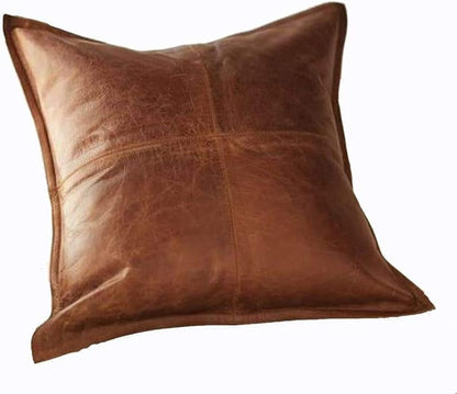 LL LEATHER LOVERS Lambskin Leather Pillow Cover - Sofa Cushion Case - Decorative Throw Covers for Living Room & Bedroom, 18x18 Inches - Antique Brown Box Pack of 1