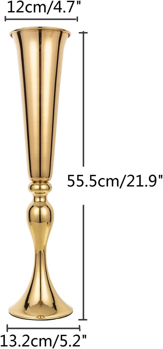 LoveCat 10pcs of Versatile Metal Tabletop Flower Stands, Gold Wedding Table Centerpiece Stands, 21.9" Tall Trumpet Vases for Wedding Birthday Holiday Party Important Event Home Décor
