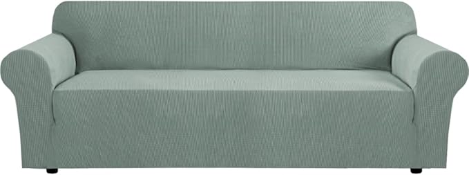 H.VERSAILTEX Stretch Couch Covers for Sofa 1 Piece Slipcovers for Couches and Sofas 3 Seater Couch Cover Feature Thick Checked Jacquard Fabric with Elastic Bottom(Large Sofa 90"-100" Wide, Sage)