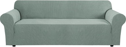 H.VERSAILTEX Stretch Couch Covers for Sofa 1 Piece Slipcovers for Couches and Sofas 3 Seater Couch Cover Feature Thick Checked Jacquard Fabric with Elastic Bottom(Large Sofa 90"-100" Wide, Sage)